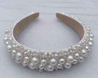 Pearl Headband Wedding Hair Pearl Hair Band Pink Headband Ivory