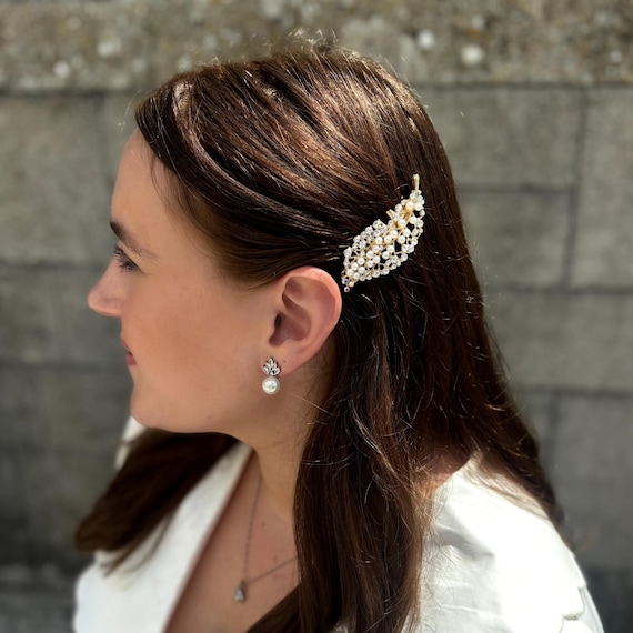 Pearl Hair Clip Gold Hair Barrette Wedding Hair Clip Vintage  display picture 2