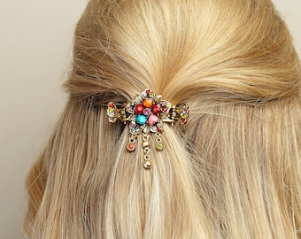 Small Flower Hair Clip Claw Rhinestone Hair Claw Clip Diamante Hair Jaw Crystal Hair Clasp Hairclip Hair Accessory Boho Vintage Inspired