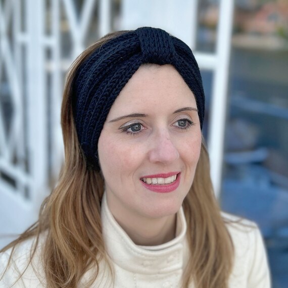 Fascia Per Capelli Donna Invernale | Nodo Attorcigliato In Maglia | Lana E Poliestere Nero
