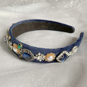 Wedding Guest Headband Jewelled Headband Blue Headband Vintage - Etsy UK