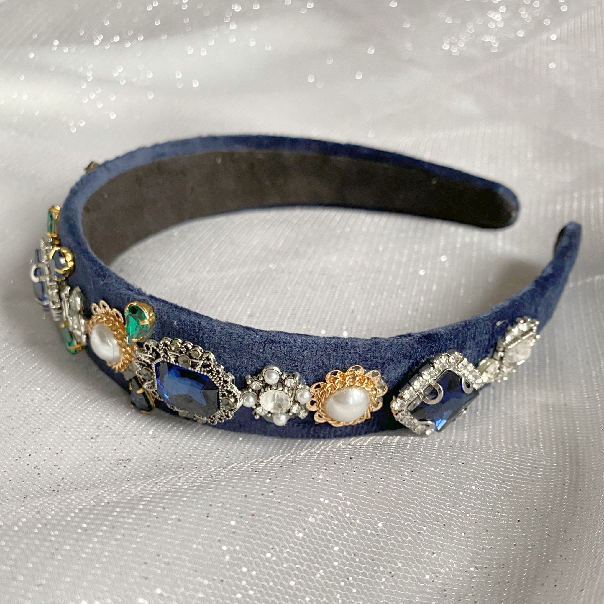 Wedding Guest Headband Jewelled Headband Blue Headband  display picture 1