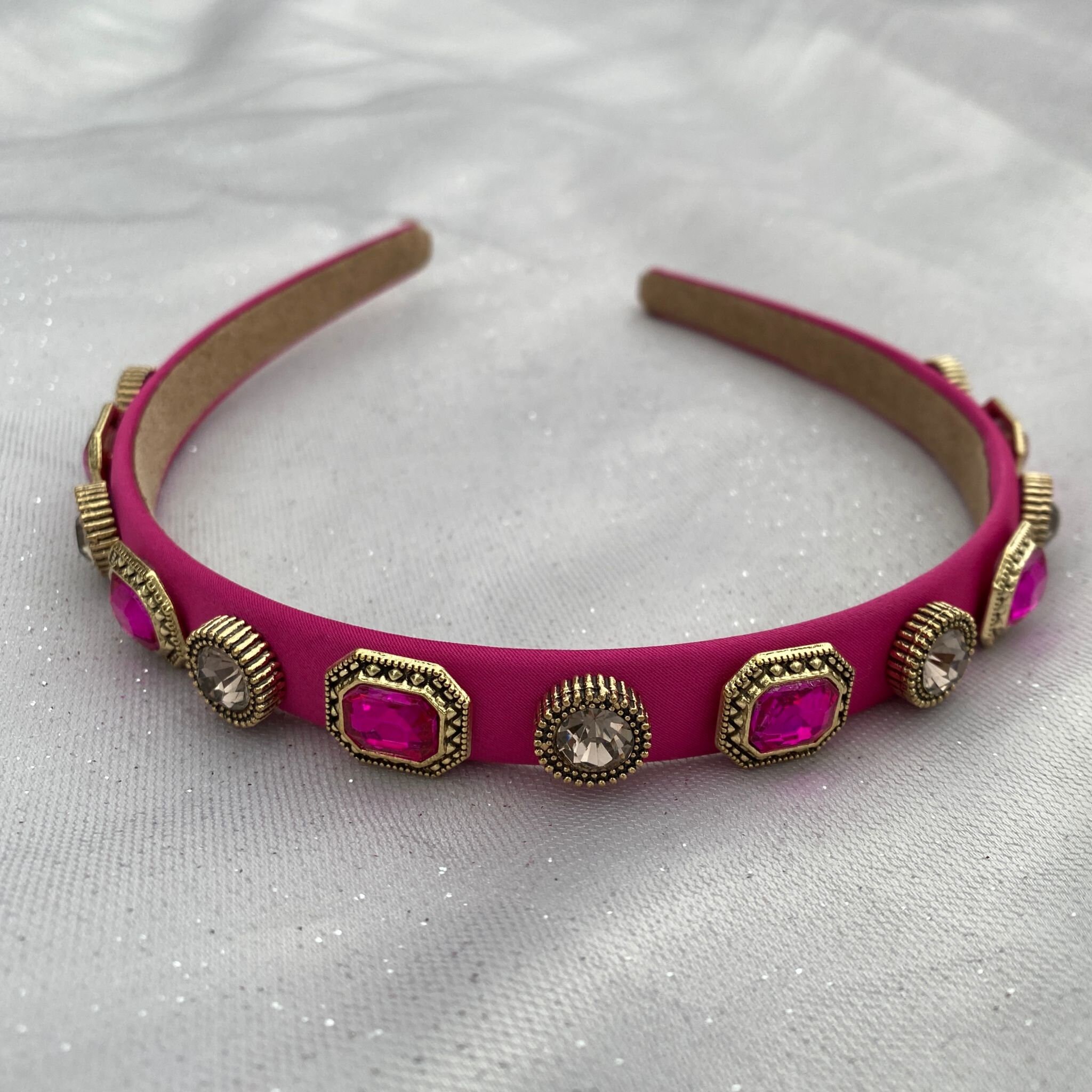 Hot Pink Jeweled Satin Headband | Vintage Hair Accessory Amazon.com : NVENF Hot Pink Headband Crystal Rhinestone  main image 2