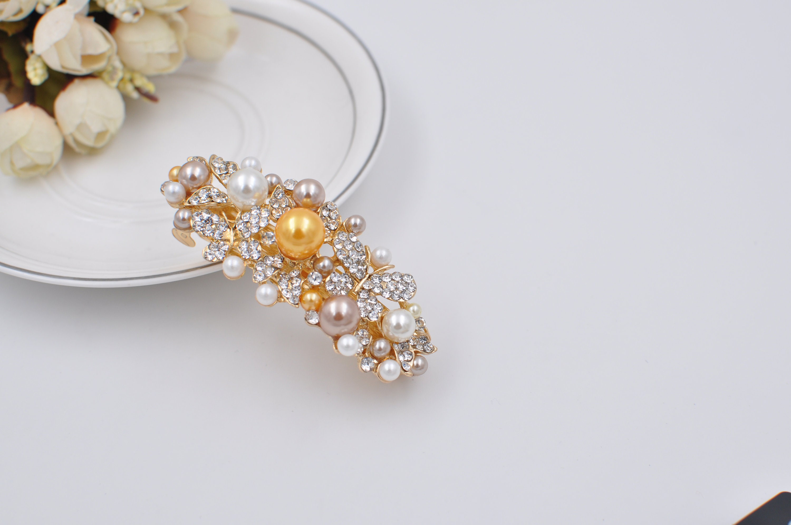Sppry Haarspangen Mit Perlen & Strass – Schmetterlings-Design, 5 Stück In Gold, Für Hochzeiten & Partys