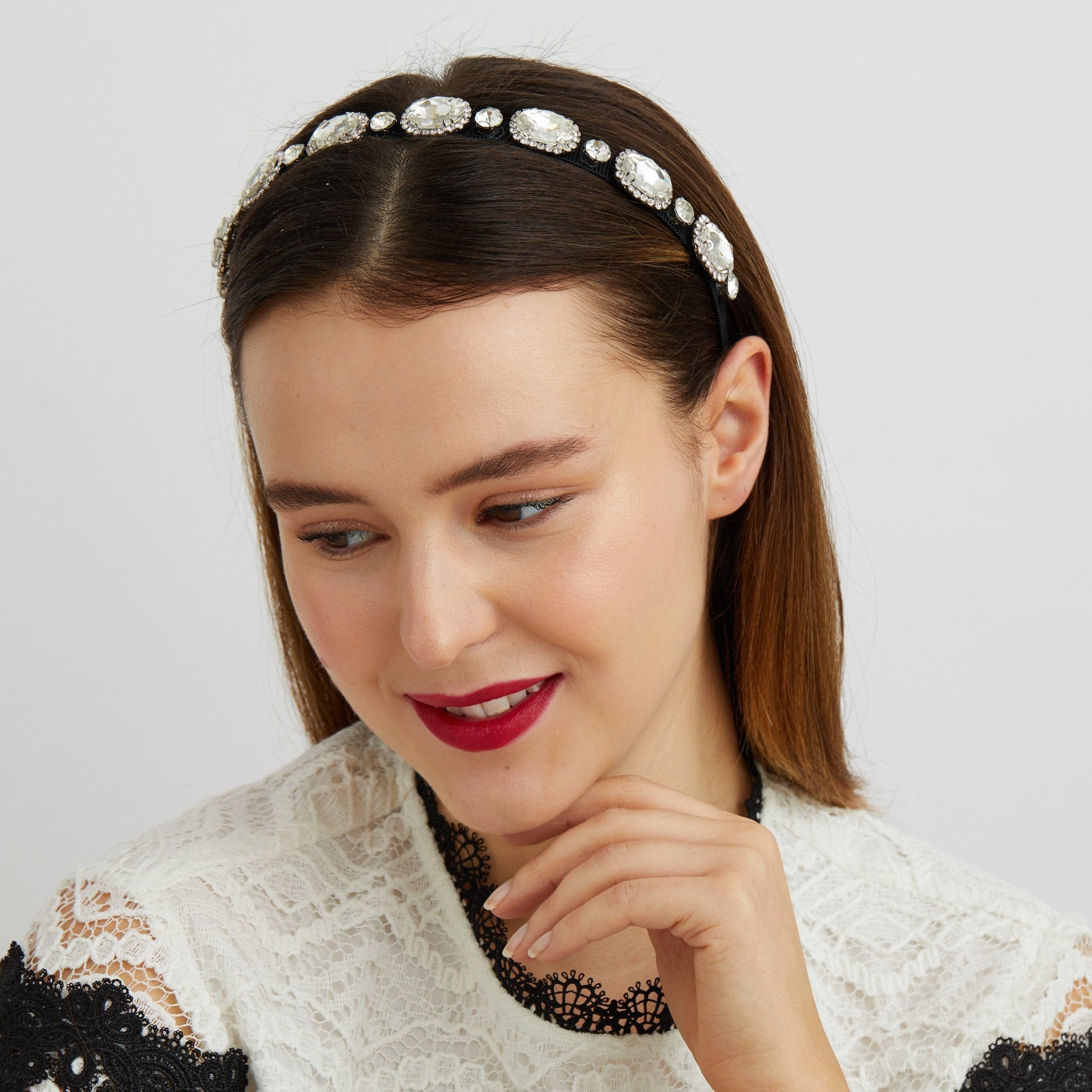 Black Diamante Headband Crystal Hair Band Rhinestone Headband Etsy