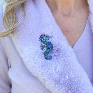 Seahorse Pin Seahorse Brooch Blue Pin Blue Brooch Crystal Pin Crystal Brooch Sea Jewellery Sea Horse Brooch Sea Horse Pin Vintage brooch