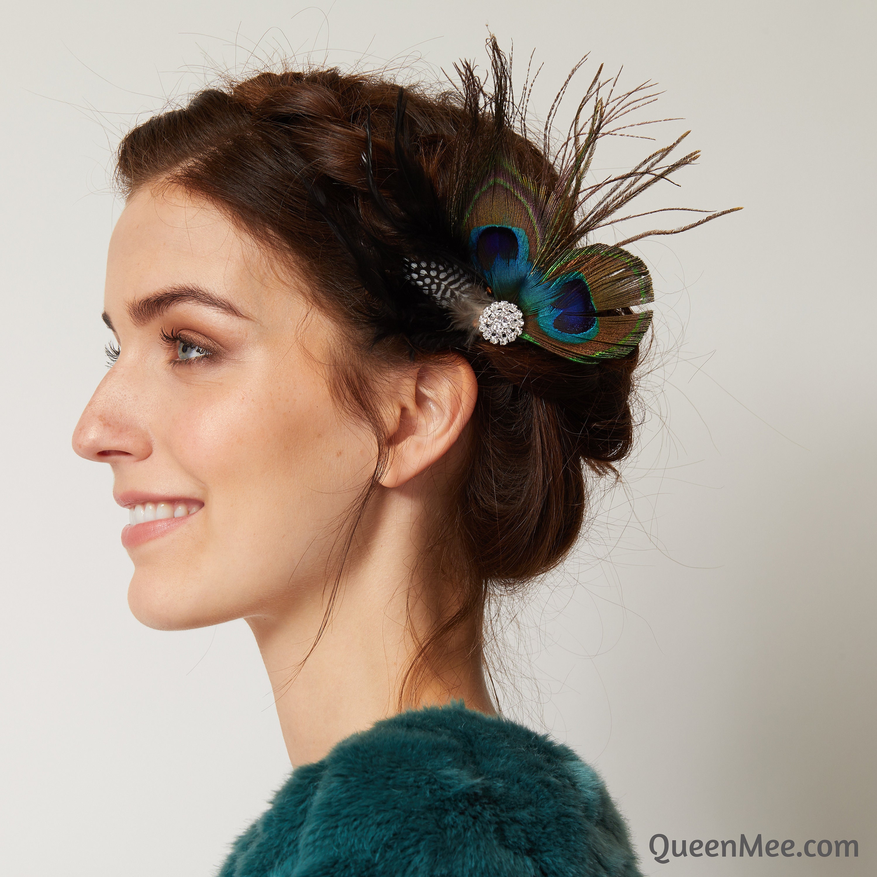 Amazon.com: Vpang Elegant Peacock Feather Hair Clip Rhinestone Natural  Feather Fascinator Headpiece Wedding Hairpin Fancy Dress Party Accessories  (Style 5) : Clothing, Shoes & Jewelry