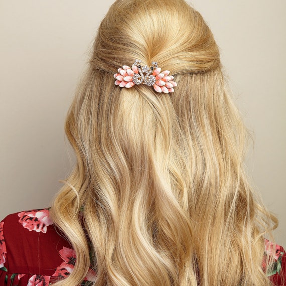Pink and white crystal large hair clip Amazon.com : Pink Crystal Facet Pearl Hair Clip for Women  main image 2