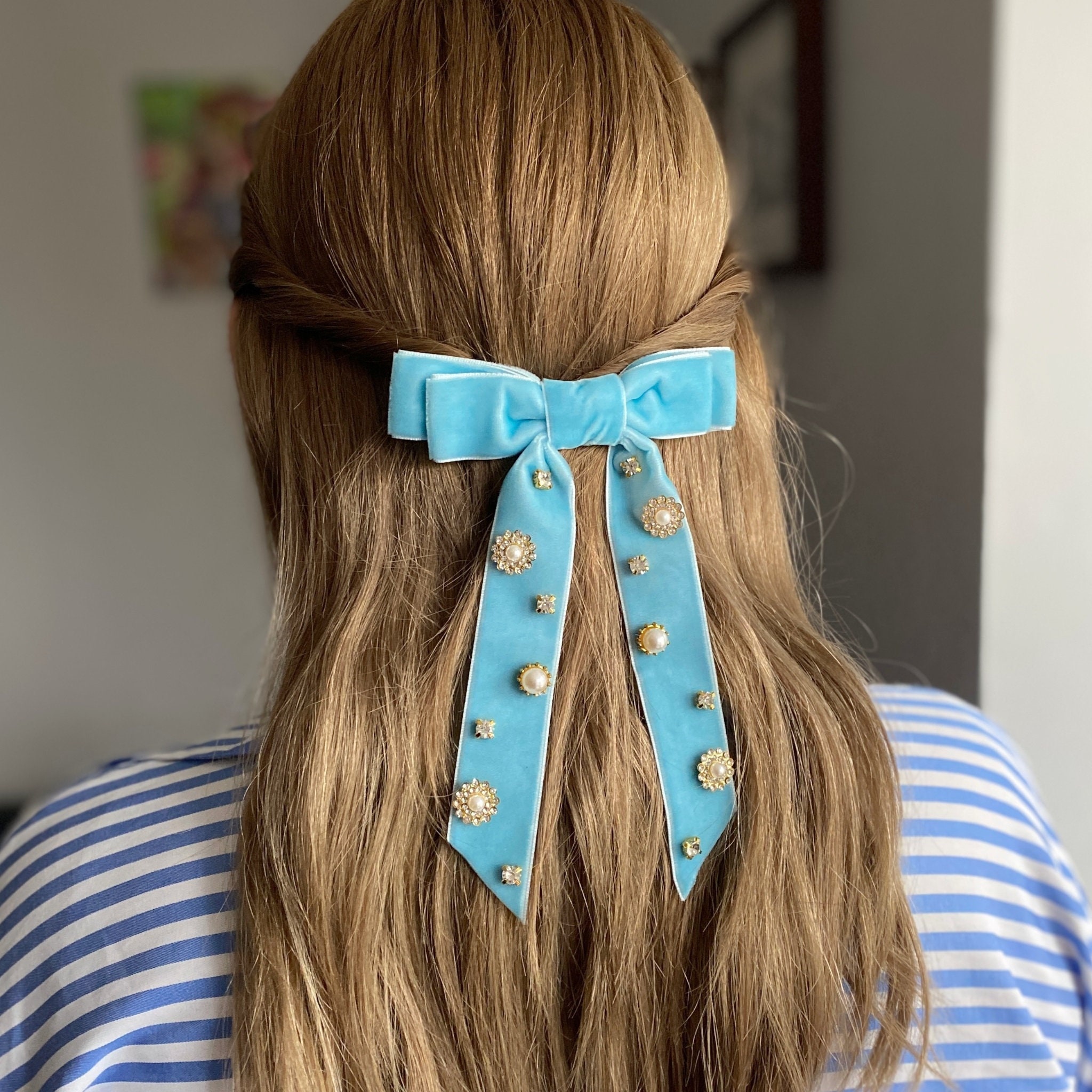 Bow Hair Clip Velvet Bow Clip Jewelled Hair Clip Jewelled  display picture 2