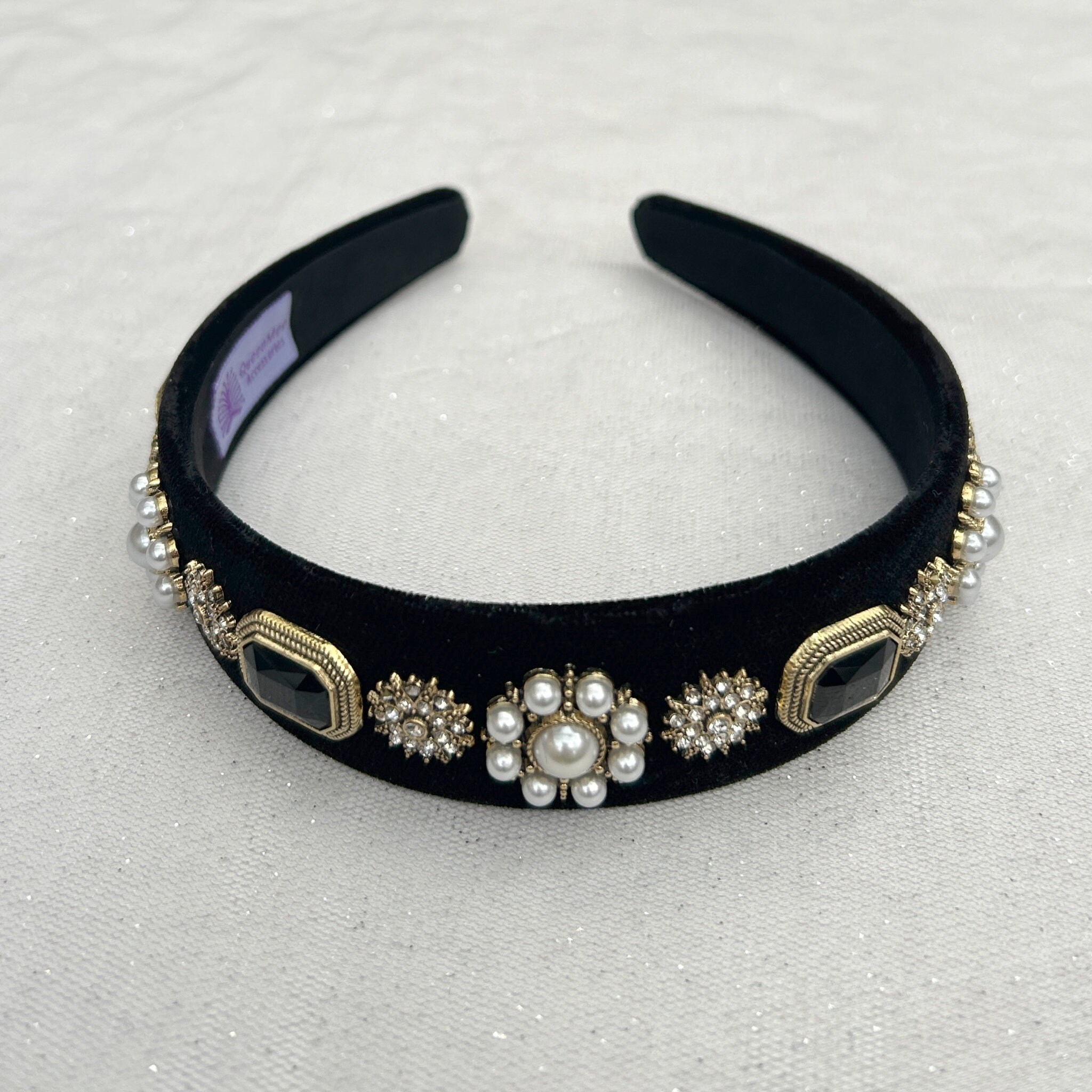 Black Pearl Headband Velvet Hair Band Wedding Guest Headband  display picture 2