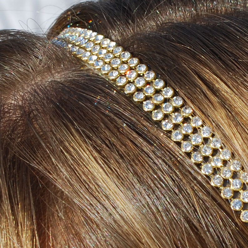 Rhinestone Headband Chain Headband Gold Headband Elastic Etsy