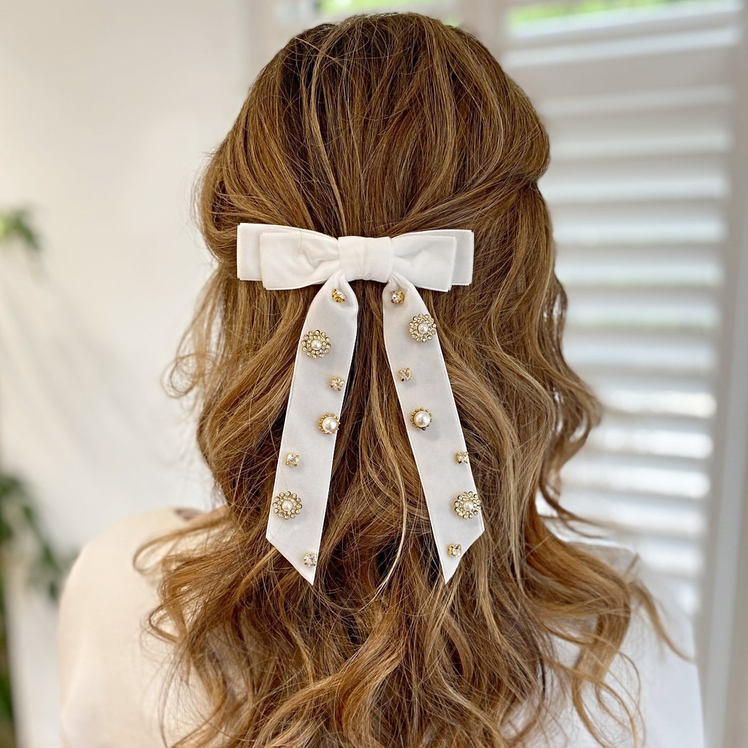 Bow Hair Clip Velvet Bow Clip Jewelled Hair Clip Jewelled Bow