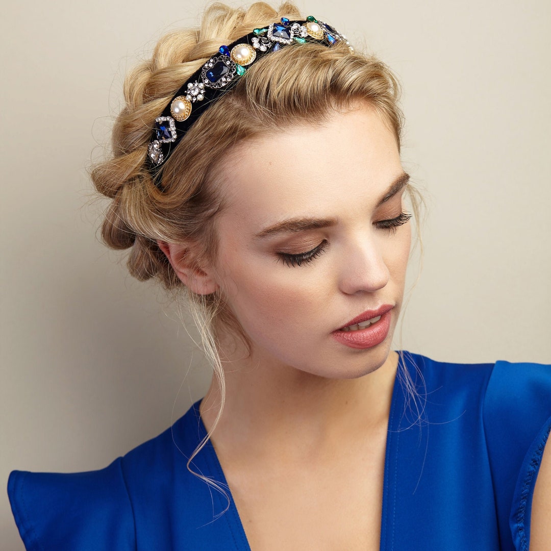 Wedding Guest Headband Jewelled Headband Blue Headband  display picture 3
