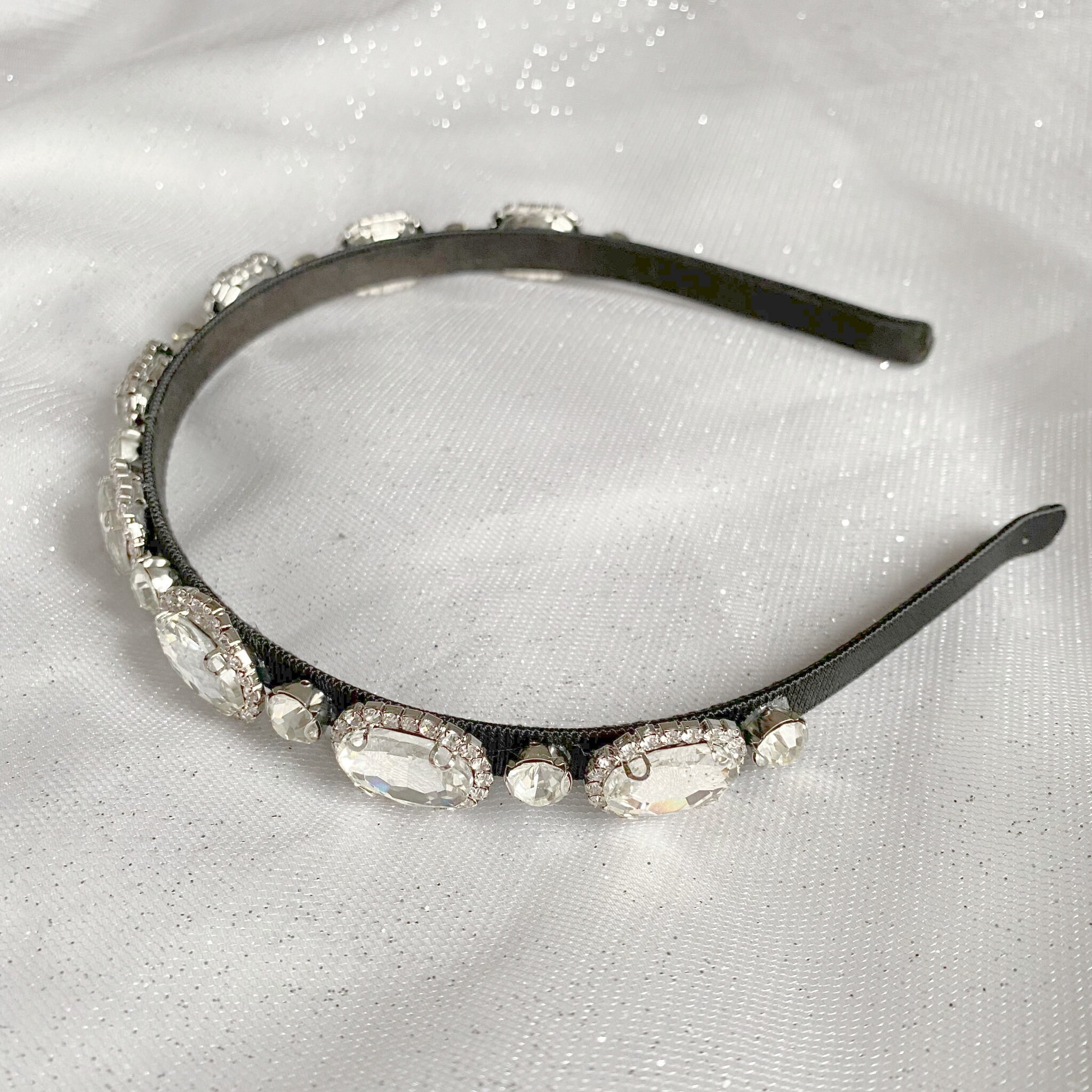 Black Diamante Headband Crystal Hair Band Rhinestone Headband Etsy