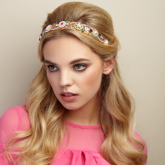 Jewelled Headband Gold Headband Vintage Headband Vintage Headpiece