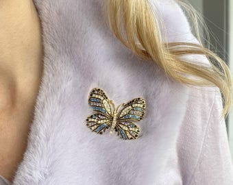 Butterfly Brooch Butterfly Pin Rhinestone Pin Diamante Brooch Crystal Pin Medium Brooch Colorful Pin Wedding Brooch Vintage Pin Jewellery