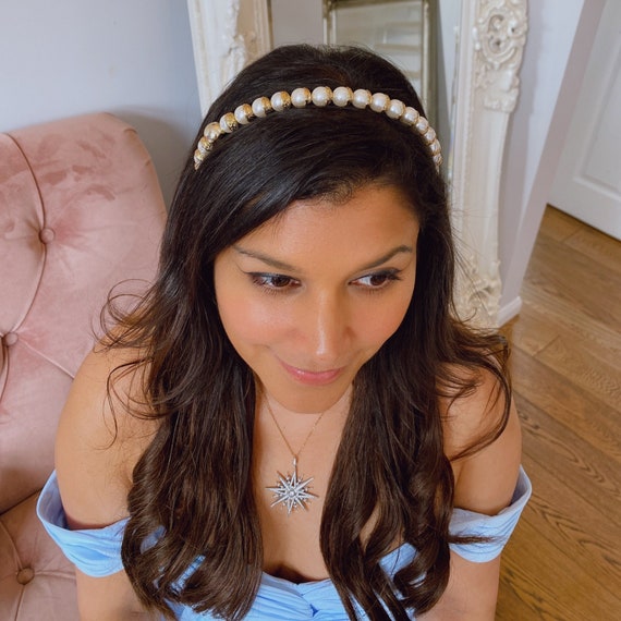 Pearl Headband Gold Hair Band Bridal Hairband Pearl  display picture 3