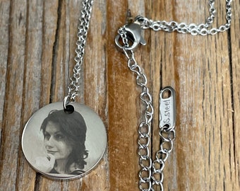 Gepersonaliseerde foto gravure, roestvrij stalen gegraveerde ketting, foto ketting , gepersonaliseerd sieraad, dames ketting, heren ketting