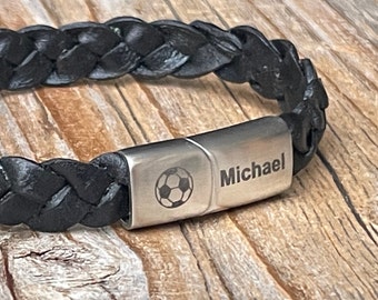 Personalisiertes Fußball Lederarmband, Geschenk Fußballverein, Namensarmband, Kinder Schmuck Fußball, personalisiertes Geschenk für Kinder,