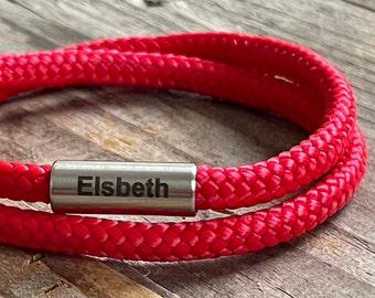 Red cord engraved wrap bracelet, kids paracord bracelet, personalized bracelet, cord name bracelet, personalized kids gift, kids jewelry