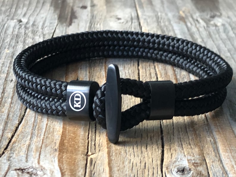 Paracord Black Nautical Bracelet Bracelet With Hook Clasp Etsy