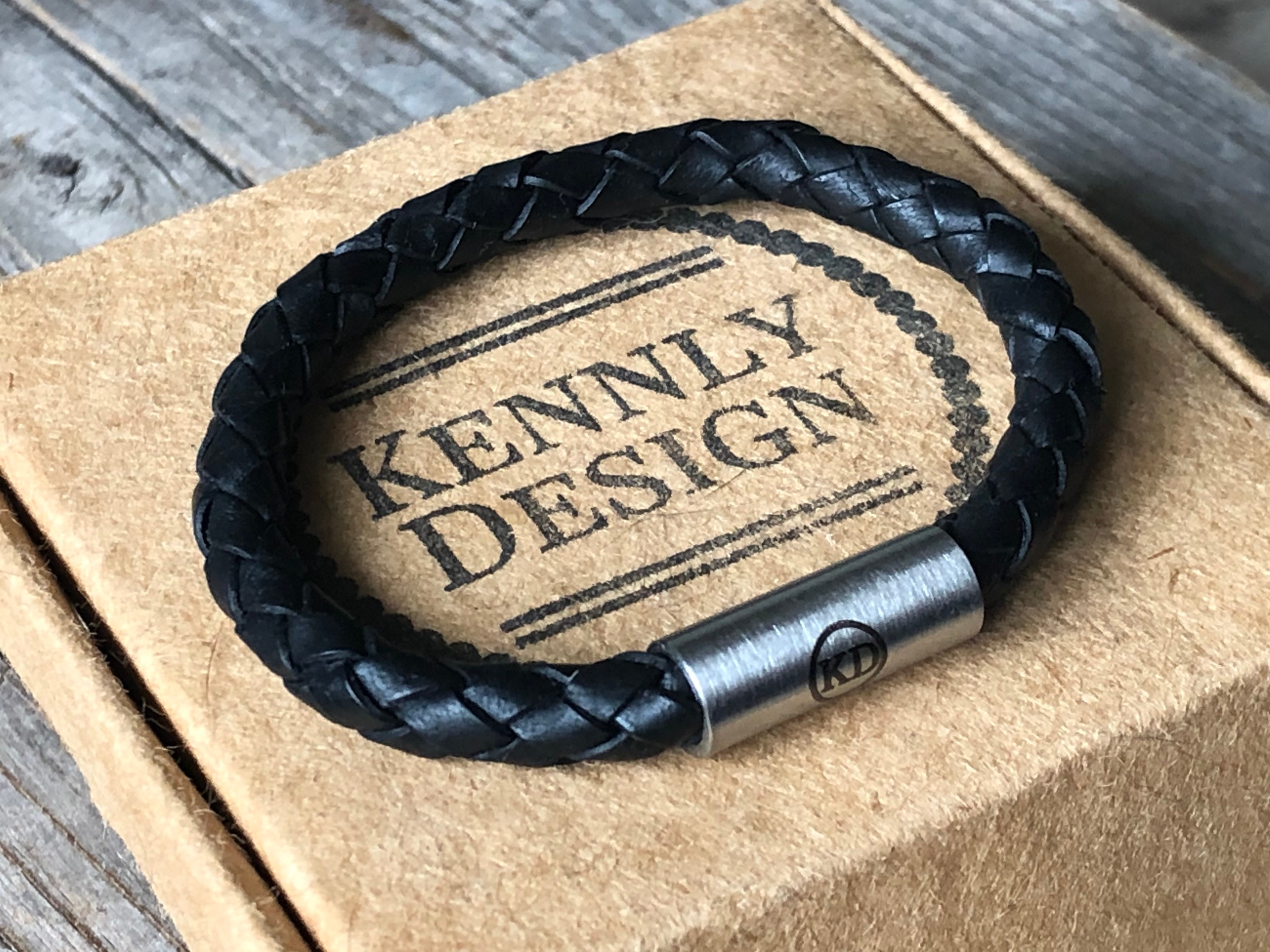 Men's Engraved Braided Leather Bracelet