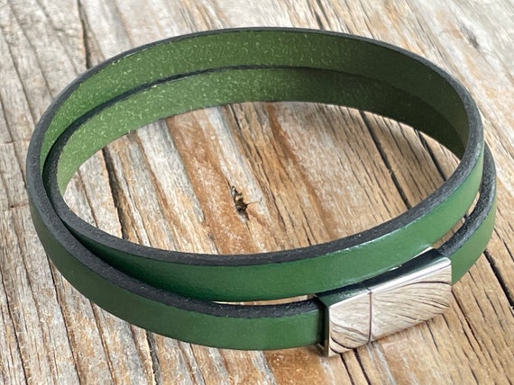 Green on sale leather bracelet