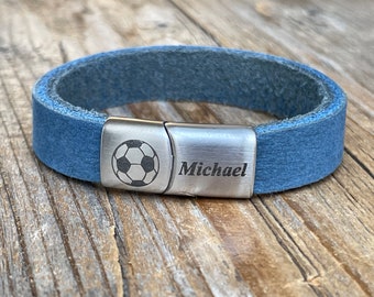 Personalized football leather bracelet, football gift, name engraved bracelet, children's football jewellery, personalized gift for kids,