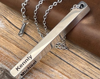 Personalized Column Necklace, 3D Bar Necklace, Necklace with Names, Women's Necklace, Men's Necklace, Engraved Personalized Jewelry Gift