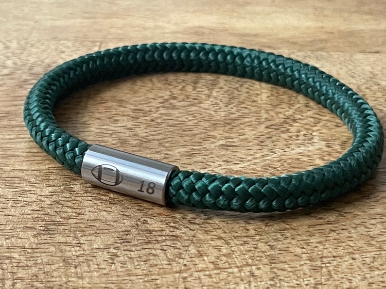 Personalized rugby paracord bracelet, American Football green bracelet, personalized jewelry, sport lover gift, men cord bracelet, rugby image 1