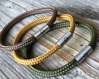 Bracciale nautico Paracord, bracciale con acciaio inossidabile, idea regalo per gioielli da uomo, bracciale Wanderlust, bracciale colorato, bracciale con cordone rotondo