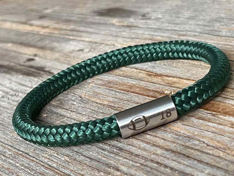 Personalized rugby paracord bracelet, American Football green bracelet, personalized jewelry, sport lover gift, men cord bracelet, rugby image 6