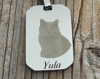 Engraved personalized pet keychain, keychain with own pet photo, engraved british shorthair gift, personalized memorial pet keychain