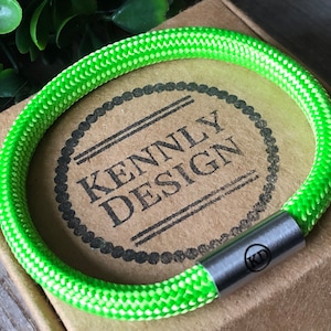 Paracord neon green bracelet, nautical bracelet, bracelet with stainless steel, men jewelry gift idea, wanderlust bracelet, cord bracelet