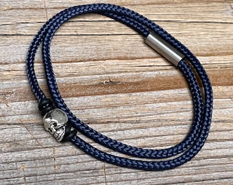 Wrap bracelet with skull, 3 mm blue cord bracelet, skull bracelet, men blue bracelet,  women blue bracelet, men skull jewelry, men gift idea