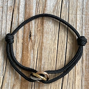 3 Colors Ring Cord Bracelet, Black Paracord Bracelet with Rings, Stacking Bracelet, Bracelet for Women, Adjustable Bracelet, Women Jewelry