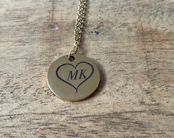 Gepersonaliseerde gravure roestvrijstalen naamketting, gegraveerde ketting voor vrouwen of kids, sieraad met hart, engraved letter ketting