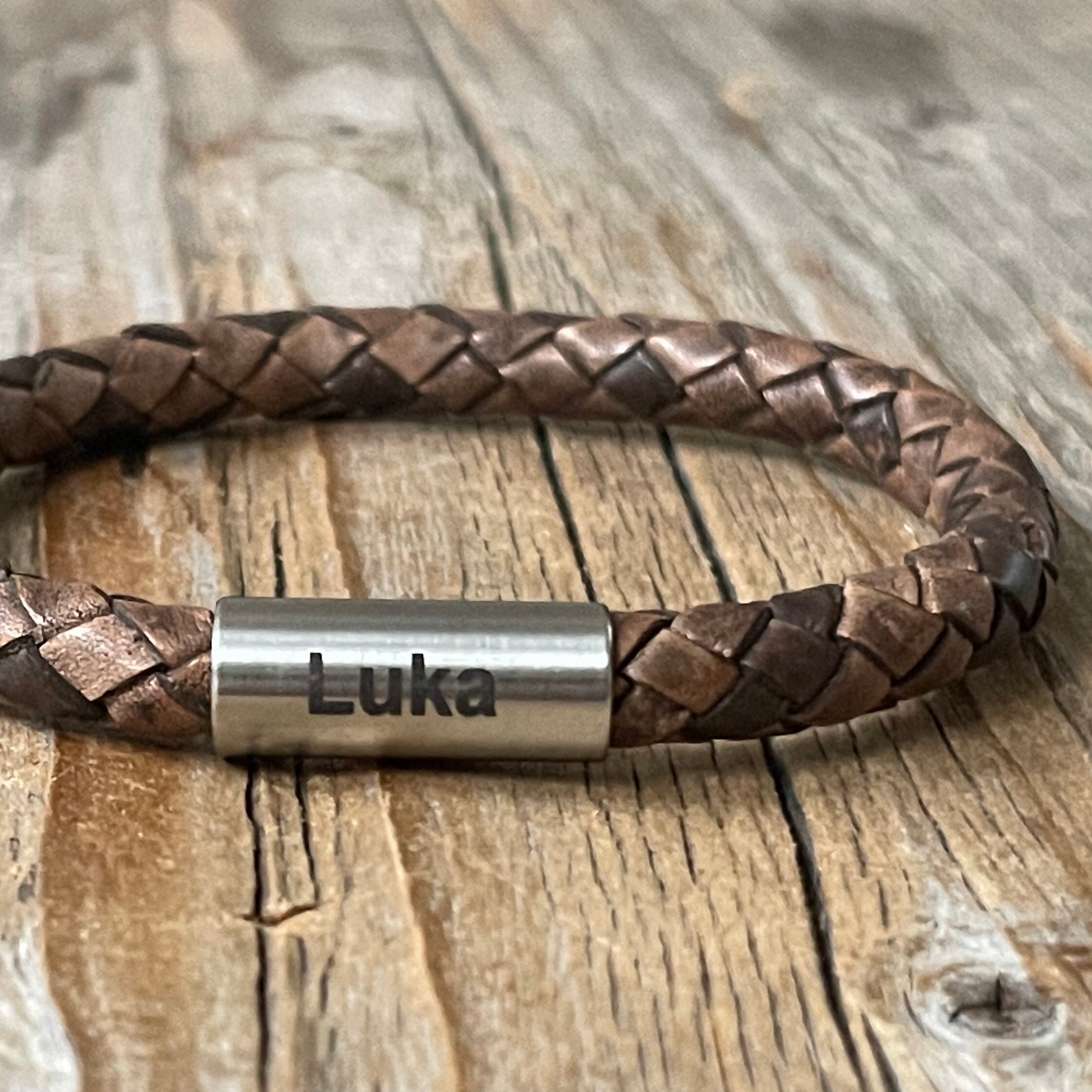 Kids Personalized Leather Bracelet, Braided Brown Bracelet, Leather Name Bracelet, Personalized Gift, Kids Jewelry