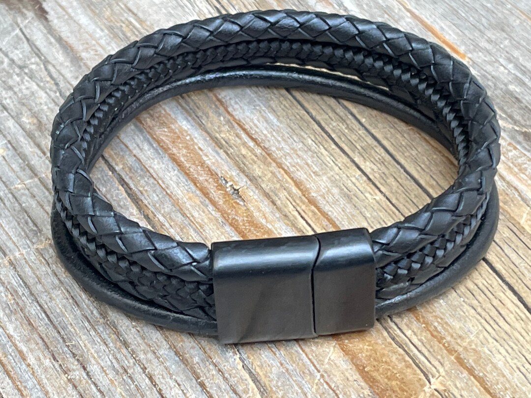 Black Leather Bracelet Leather and Paracord Bracelet Round - Etsy