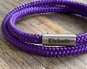 Purple cord engraved wrap bracelet, paracord wrap bracelet for kids, personalized bracelet, cord name bracelet, kids personalized gift