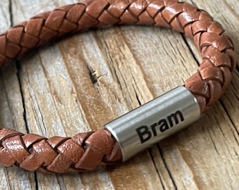 Personalized leather name bracelet, boys or girls brown braided bracelet, kids name jewelry, gift for kids, kids personalized gift,