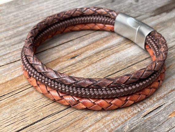 Brown Leather Bracelet Leather and Paracord Bracelet Round Braided Bracelet Men Jewelry Men Gift Idea Men Bracelet Paracord Bracelet Etsy
