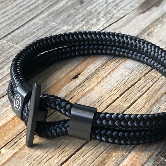 Paracord Black Nautical Bracelet, Bracelet With Hook Clasp, Men Jewelry, Men  Gift, Wanderlust Bracelet, Black Bracelet, Round Cord Bracelet 