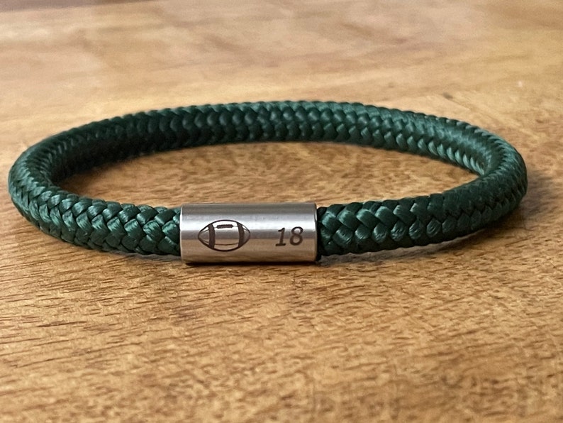 Personalized rugby paracord bracelet, American Football green bracelet, personalized jewelry, sport lover gift, men cord bracelet, rugby image 4