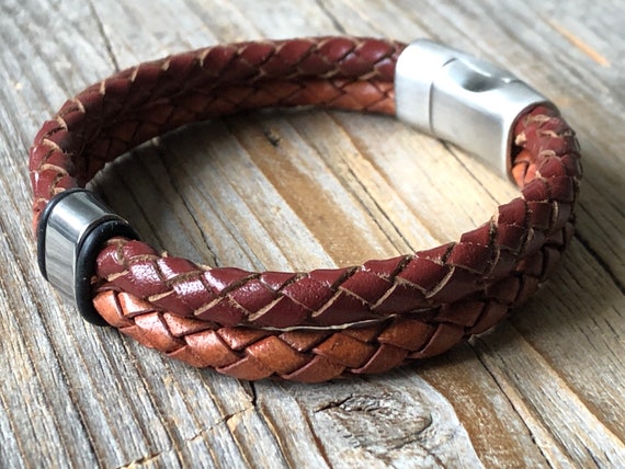 Brown Leather Bracelet, Double Brown Braided Bracelet, Bracelet