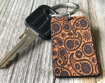 Schlüsselanhänger mit paisley-Design, Leder-Accessoires, paisley Leder Schlüsselanhänger, Geschenk für Männer oder Freund, Tasche Pedant, Leder Geschenk
