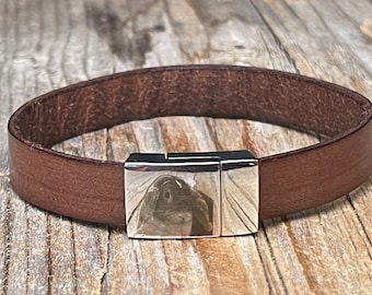 Huisdieren foto armband, gepersonaliseerde bruine armband, huisdieren gepersonaliseerd cadeau, huisdier herinnering armband, lederen armband