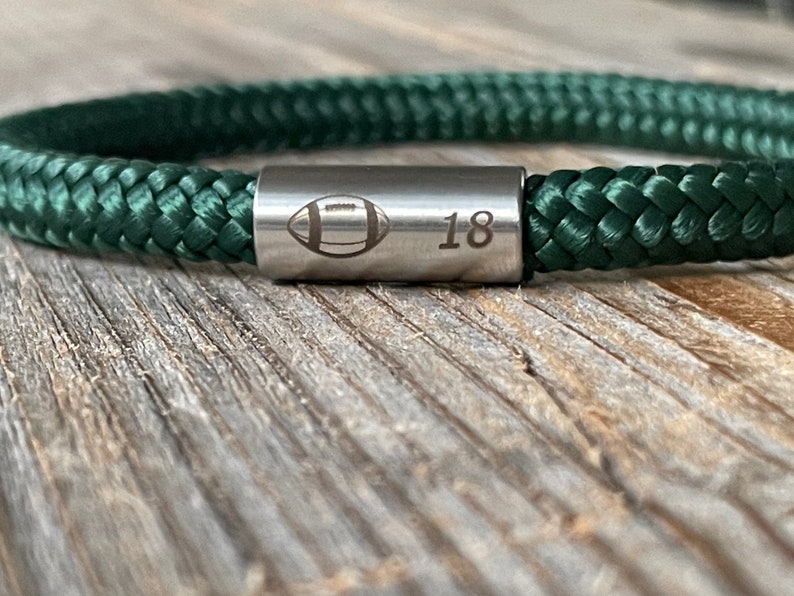 Personalized rugby paracord bracelet, American Football green bracelet, personalized jewelry, sport lover gift, men cord bracelet, rugby image 2