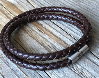 Herren Leder Wickelarmband, Frauen Armband, braunes Leder Tibetisches Armband, rundes Zopfarmband, Herren Lederschmuck, Männer Geschenk, Jungen Armband