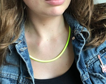 Neon Yellow necklace, choker necklace, shock cord necklace, chunky necklace, women necklace, men necklace, neon jewelry, women or men gift